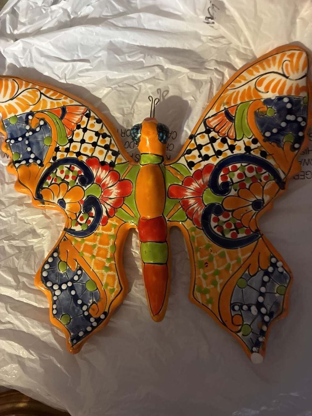 Large Talavera Pottery Hand Painted Mexican Butterfly Wall Art Decor - Picture 3 of 7